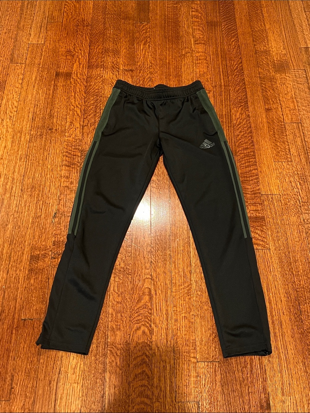 adidas Boys Black Jogger Pants with Olive Greenish Gray Side Stripes